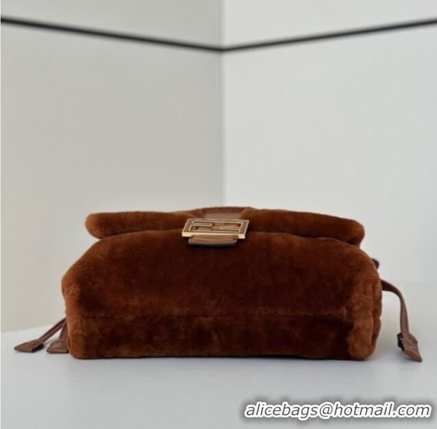 Shop Cheap Fendi Mamma Baguette Medium Bag in Shearling 8693L Brown 2025 Top