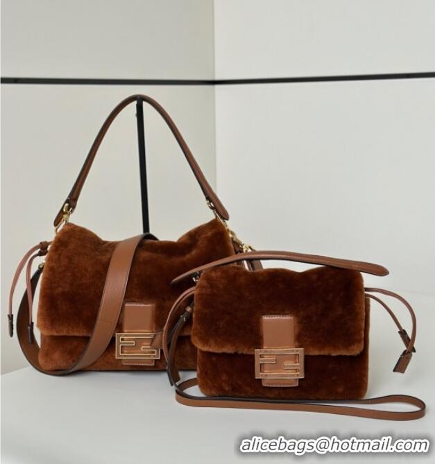 Shop Cheap Fendi Mamma Baguette Medium Bag in Shearling 8693L Brown 2025 Top