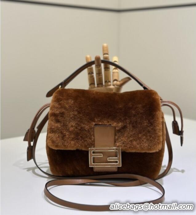 Promotional Fendi Mamma Baguette Small Bag in Shearling 8693S Brown 2025 Top