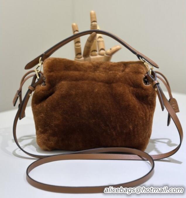 Promotional Fendi Mamma Baguette Small Bag in Shearling 8693S Brown 2025 Top