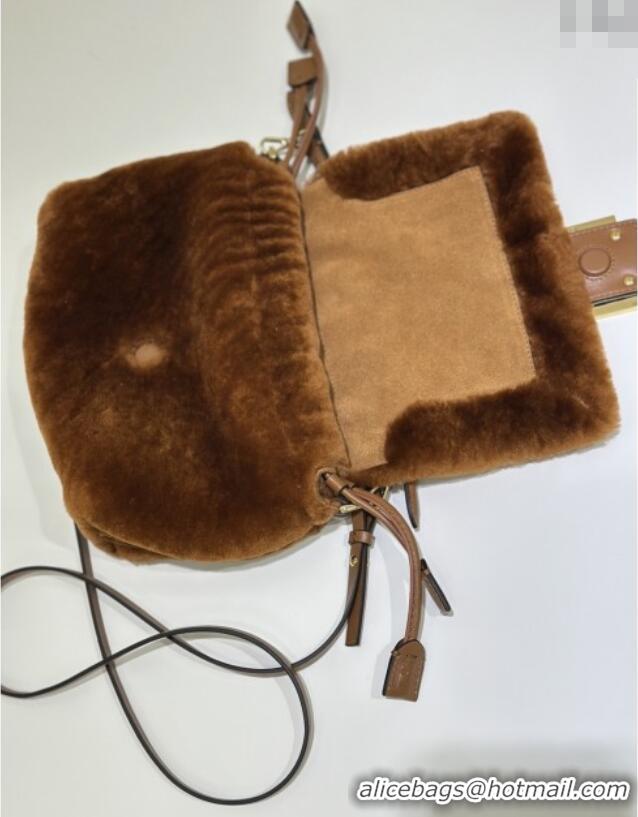 Promotional Fendi Mamma Baguette Small Bag in Shearling 8693S Brown 2025 Top