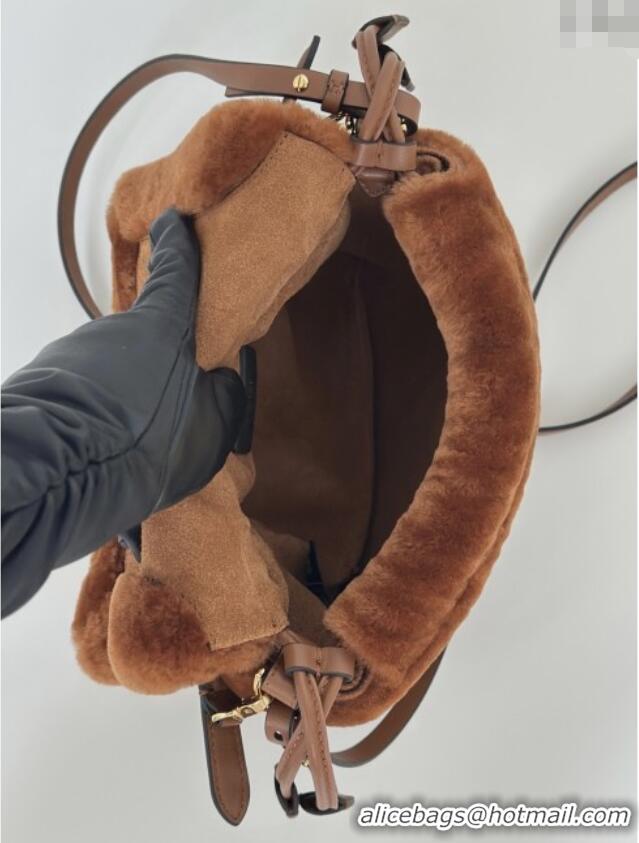 Promotional Fendi Mamma Baguette Small Bag in Shearling 8693S Brown 2025 Top