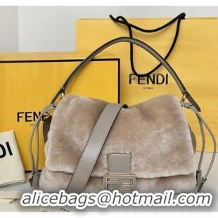 Best Price Fendi Mamma Baguette Medium Bag in Shearling 8693L Grey 2025 Top