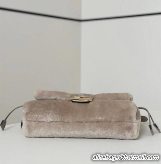 Best Price Fendi Mamma Baguette Medium Bag in Shearling 8693L Grey 2025 Top