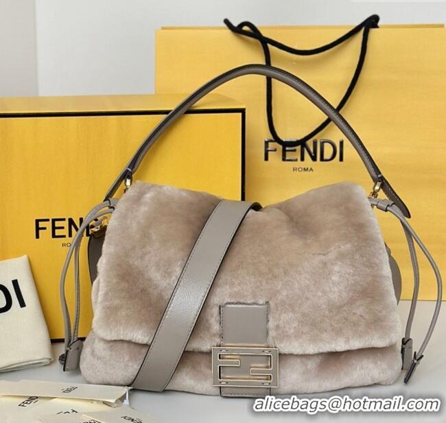 Best Price Fendi Mamma Baguette Medium Bag in Shearling 8693L Grey 2025 Top