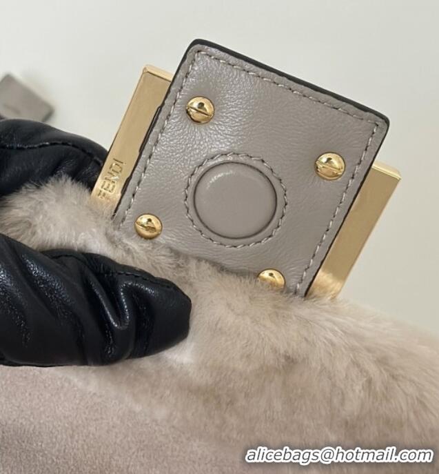 Best Price Fendi Mamma Baguette Medium Bag in Shearling 8693L Grey 2025 Top