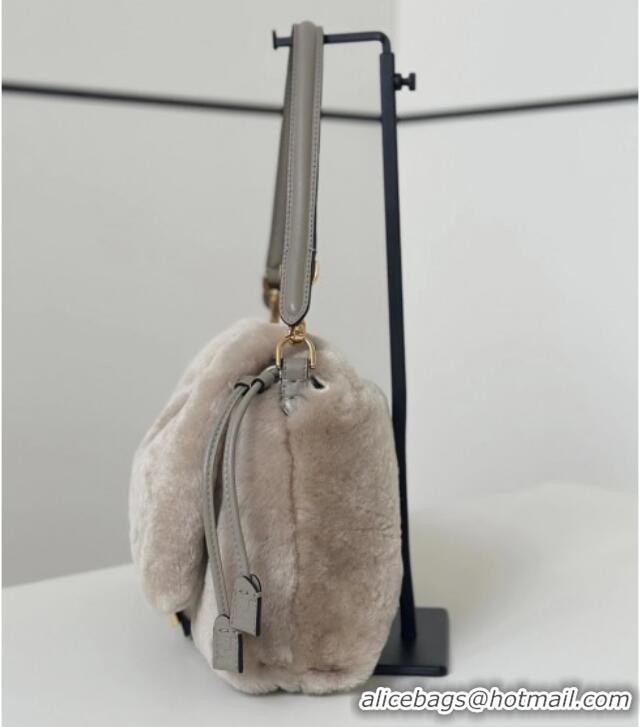 Best Price Fendi Mamma Baguette Medium Bag in Shearling 8693L Grey 2025 Top