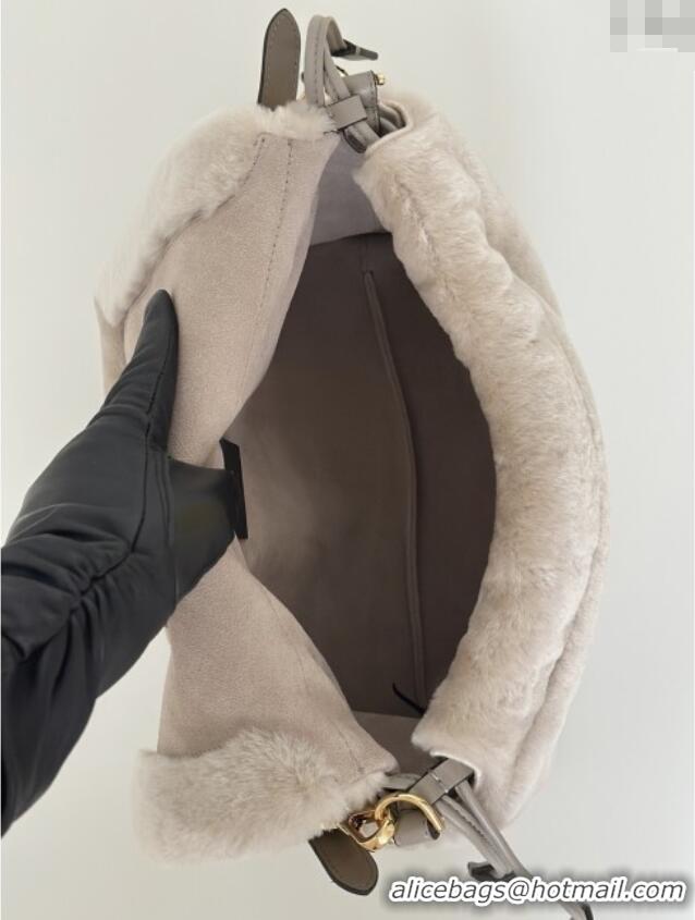 Best Price Fendi Mamma Baguette Medium Bag in Shearling 8693L Grey 2025 Top