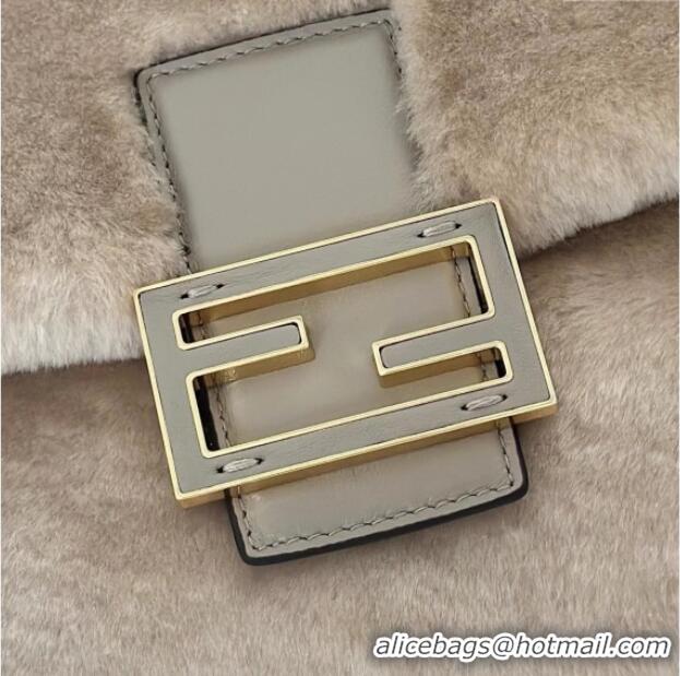 Best Price Fendi Mamma Baguette Medium Bag in Shearling 8693L Grey 2025 Top