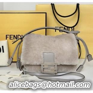 Most Popular Fendi Mamma Baguette Small Bag in Shearling 8693S Grey 2025 Top