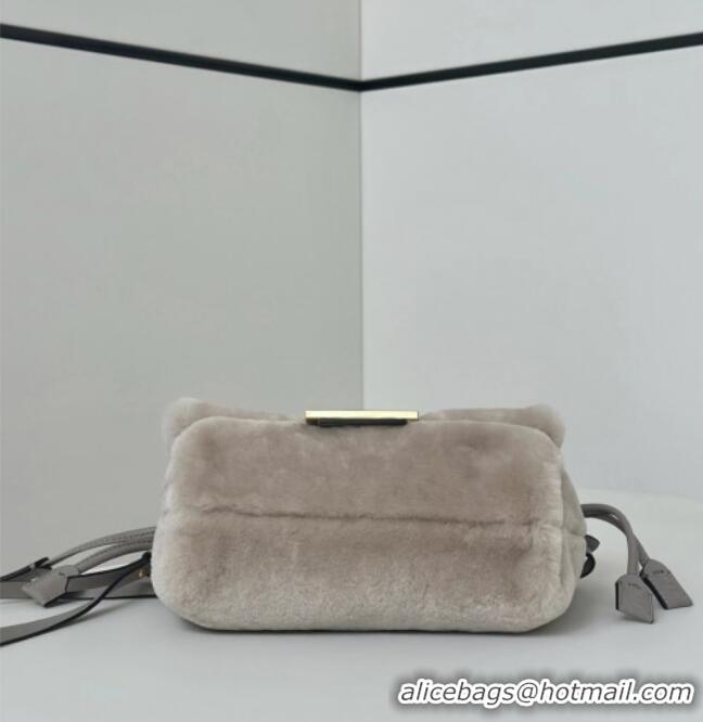 Most Popular Fendi Mamma Baguette Small Bag in Shearling 8693S Grey 2025 Top