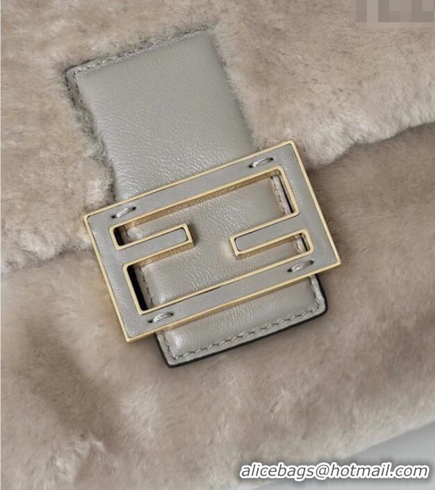 Most Popular Fendi Mamma Baguette Small Bag in Shearling 8693S Grey 2025 Top