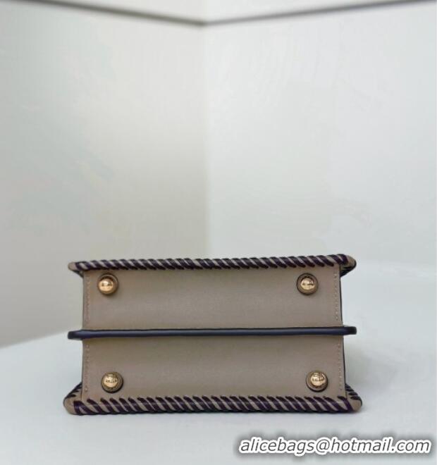 Luxury Cheap Fendi Peekaboo ISeeU Petite Bag in Interlaced Leather 80173S Khaki/Blue 2025 Top