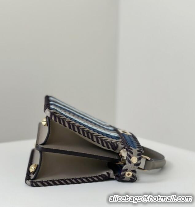 Luxury Cheap Fendi Peekaboo ISeeU Petite Bag in Interlaced Leather 80173S Khaki/Blue 2025 Top