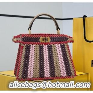 Best Price Fendi Peekaboo ISeeU Petite Bag in Interlaced Leather 80173S Khaki/Red 2025 Top