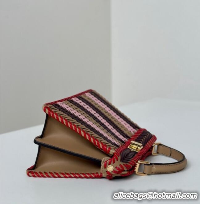 Best Price Fendi Peekaboo ISeeU Petite Bag in Interlaced Leather 80173S Khaki/Red 2025 Top