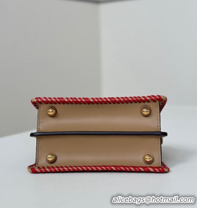 Best Price Fendi Peekaboo ISeeU Petite Bag in Interlaced Leather 80173S Khaki/Red 2025 Top