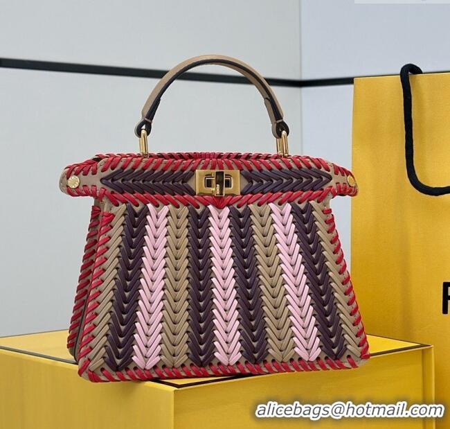 Best Price Fendi Peekaboo ISeeU Petite Bag in Interlaced Leather 80173S Khaki/Red 2025 Top