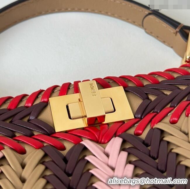 Best Price Fendi Peekaboo ISeeU Petite Bag in Interlaced Leather 80173S Khaki/Red 2025 Top