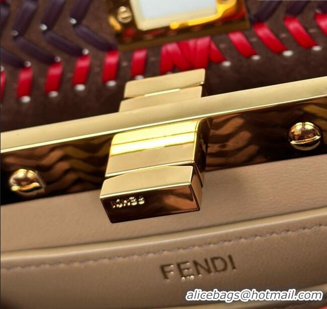 Best Price Fendi Peekaboo ISeeU Petite Bag in Interlaced Leather 80173S Khaki/Red 2025 Top
