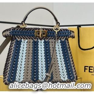 Best Price Fendi Peekaboo ISeeU Small Bag in Interlaced Leather 80173M Khaki/Blue 2025 Top