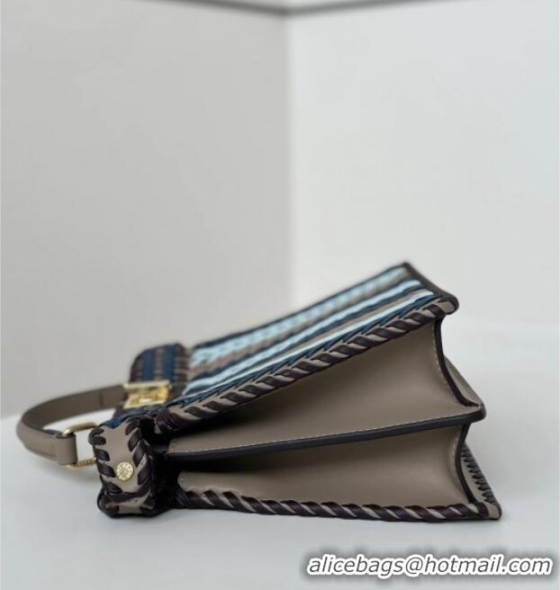 Best Price Fendi Peekaboo ISeeU Small Bag in Interlaced Leather 80173M Khaki/Blue 2025 Top