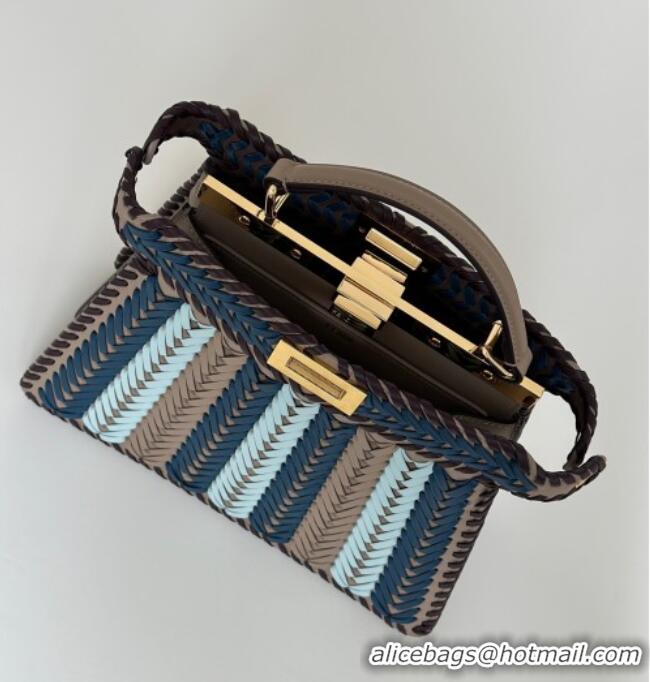 Best Price Fendi Peekaboo ISeeU Small Bag in Interlaced Leather 80173M Khaki/Blue 2025 Top