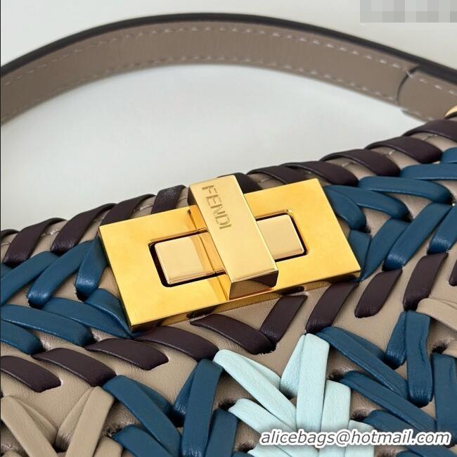 Best Price Fendi Peekaboo ISeeU Small Bag in Interlaced Leather 80173M Khaki/Blue 2025 Top