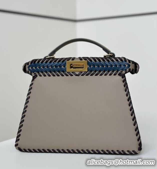 Best Price Fendi Peekaboo ISeeU Small Bag in Interlaced Leather 80173M Khaki/Blue 2025 Top