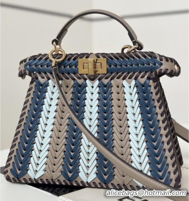 Best Price Fendi Peekaboo ISeeU Small Bag in Interlaced Leather 80173M Khaki/Blue 2025 Top