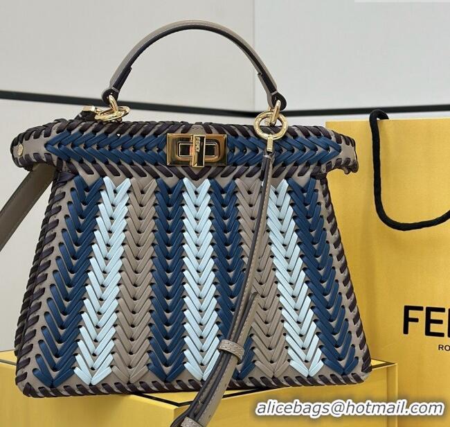 Best Price Fendi Peekaboo ISeeU Small Bag in Interlaced Leather 80173M Khaki/Blue 2025 Top