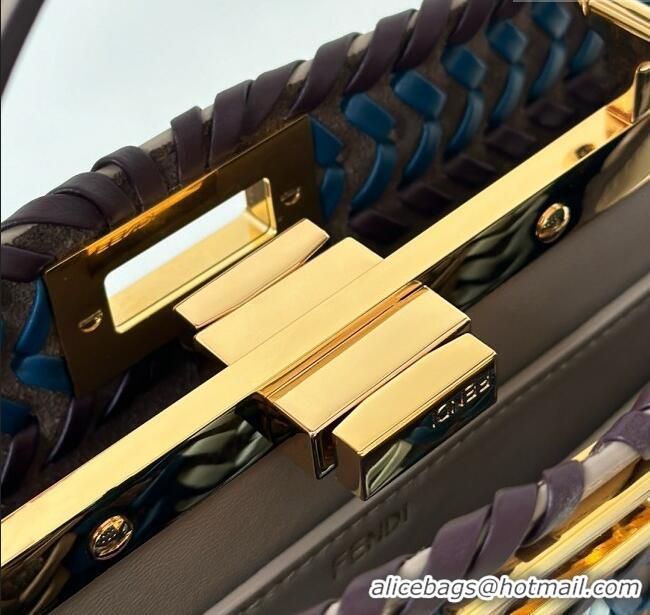 Best Price Fendi Peekaboo ISeeU Small Bag in Interlaced Leather 80173M Khaki/Blue 2025 Top