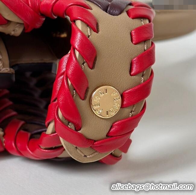 Discount Fendi Peekaboo ISeeU Small Bag in Interlaced Leather 80173M Khaki/Red 2025 Top