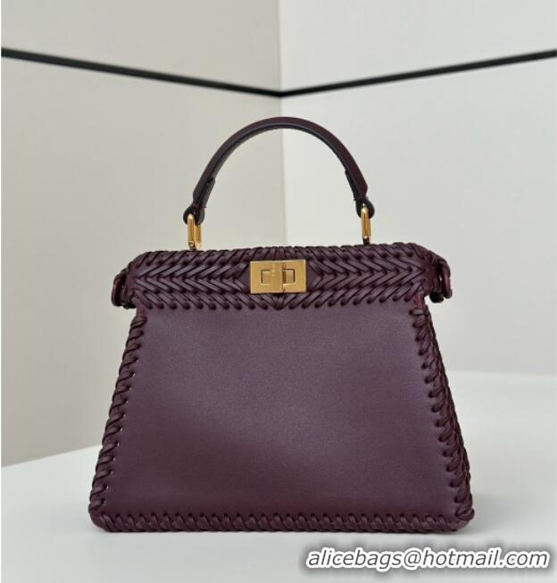 Modern Classic Fendi Peekaboo ISeeU Petite Bag in Interlaced Leather 80138S Burgundy 2025 Top