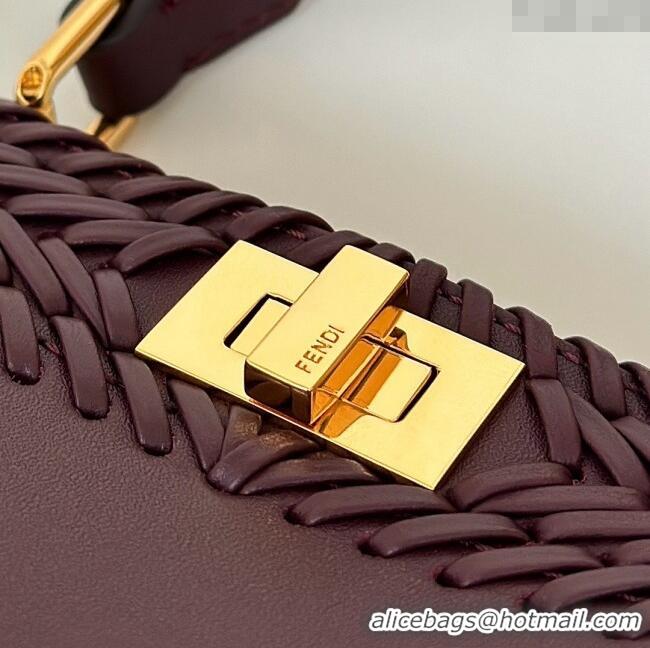 Modern Classic Fendi Peekaboo ISeeU Petite Bag in Interlaced Leather 80138S Burgundy 2025 Top