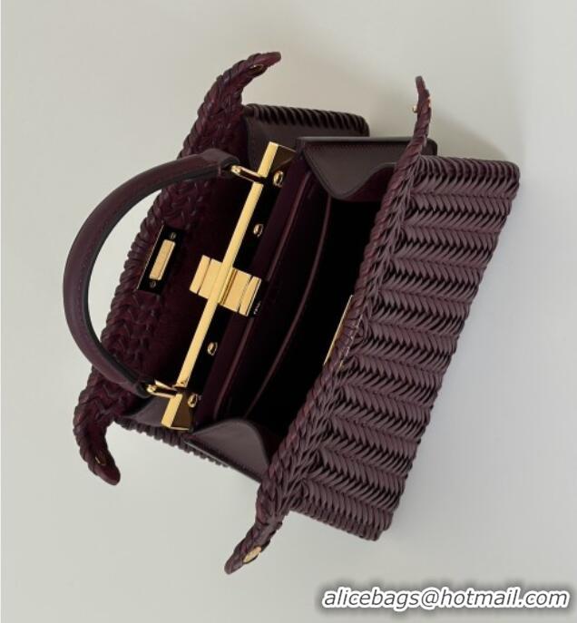 Modern Classic Fendi Peekaboo ISeeU Petite Bag in Interlaced Leather 80138S Burgundy 2025 Top