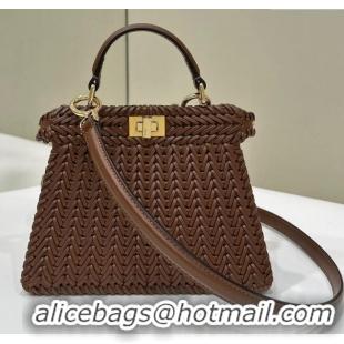 Original Cheap Fendi Peekaboo ISeeU Petite Bag in Interlaced Leather 80138S Caramel 2025 Top