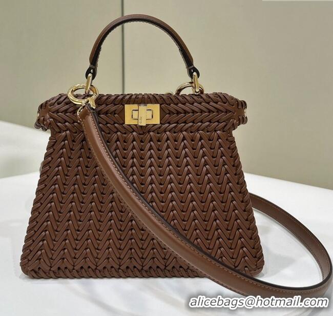 Original Cheap Fendi Peekaboo ISeeU Petite Bag in Interlaced Leather 80138S Caramel 2025 Top
