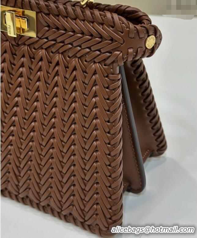 Original Cheap Fendi Peekaboo ISeeU Petite Bag in Interlaced Leather 80138S Caramel 2025 Top