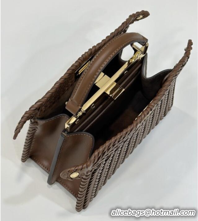Original Cheap Fendi Peekaboo ISeeU Petite Bag in Interlaced Leather 80138S Caramel 2025 Top