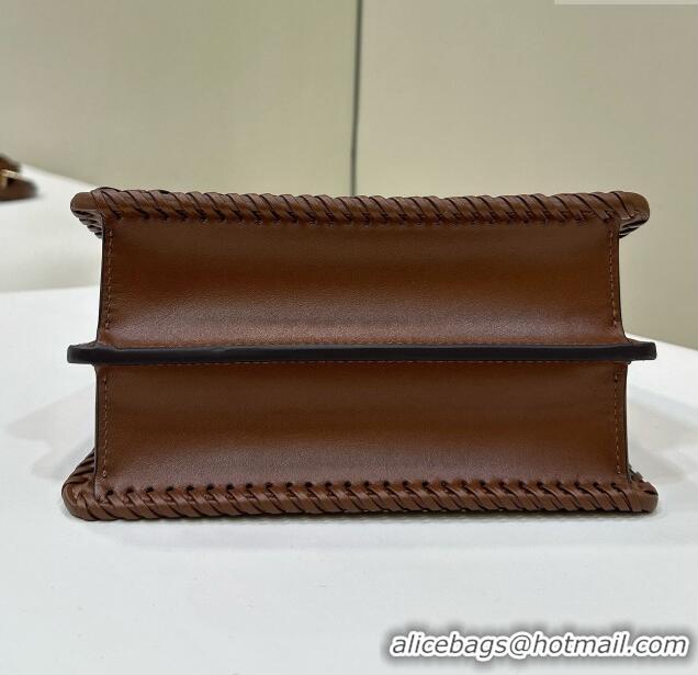 Original Cheap Fendi Peekaboo ISeeU Petite Bag in Interlaced Leather 80138S Caramel 2025 Top