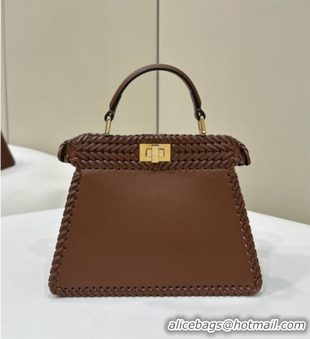 Original Cheap Fendi Peekaboo ISeeU Petite Bag in Interlaced Leather 80138S Caramel 2025 Top