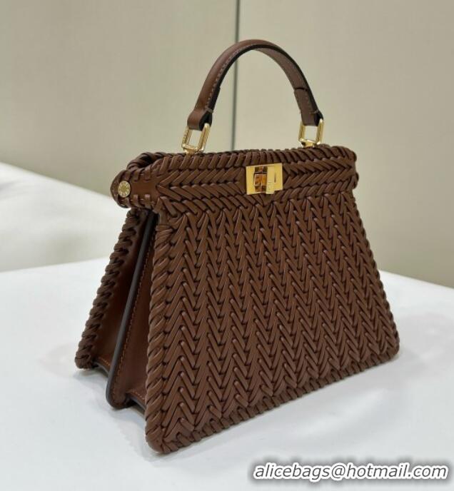 Original Cheap Fendi Peekaboo ISeeU Petite Bag in Interlaced Leather 80138S Caramel 2025 Top