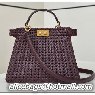 Hot Style Fendi Peekaboo ISeeU Small Bag in Interlaced Leather 80138M Burgundy 2025 Top