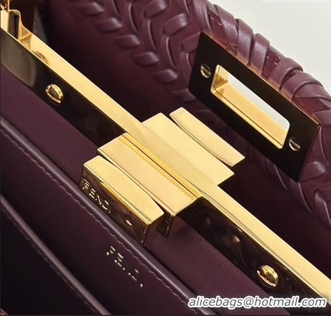 Hot Style Fendi Peekaboo ISeeU Small Bag in Interlaced Leather 80138M Burgundy 2025 Top