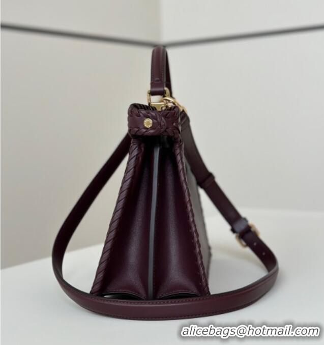 Hot Style Fendi Peekaboo ISeeU Small Bag in Interlaced Leather 80138M Burgundy 2025 Top