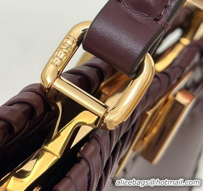 Hot Style Fendi Peekaboo ISeeU Small Bag in Interlaced Leather 80138M Burgundy 2025 Top