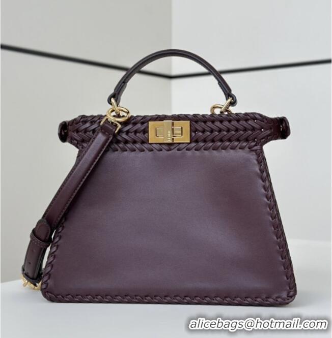 Hot Style Fendi Peekaboo ISeeU Small Bag in Interlaced Leather 80138M Burgundy 2025 Top