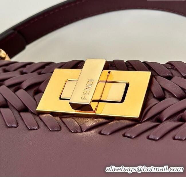 Hot Style Fendi Peekaboo ISeeU Small Bag in Interlaced Leather 80138M Burgundy 2025 Top