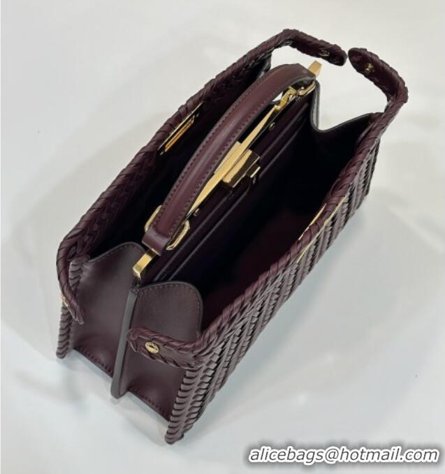 Hot Style Fendi Peekaboo ISeeU Small Bag in Interlaced Leather 80138M Burgundy 2025 Top